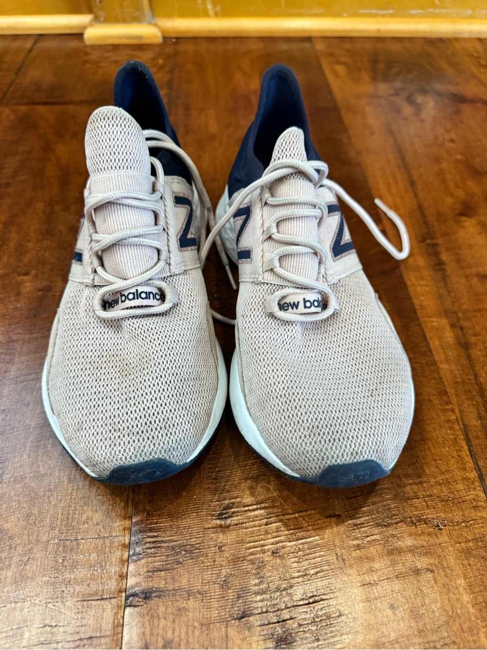 New Balance Women's Taupe Mesh Sneakers with Navy Logo